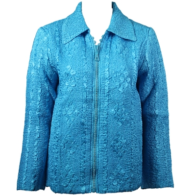 Long sleeve jacket with rhinestone zipper - aqua