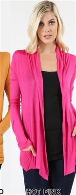 long sleeve lightweight cardigan - hot pink - rayon