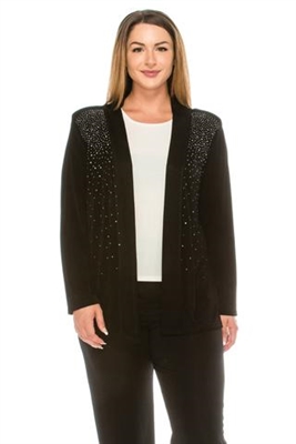 long sleeve jacket in black with rhinestones - acetate/spandex