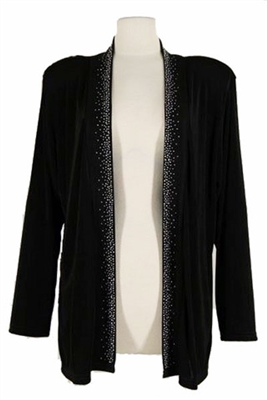 Long sleeve jacket - black with rhinestones on lapel - acetate/spandex