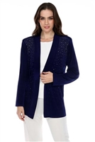 long sleeve jacket in navy with rhinestones - acetate/spandex