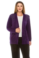 long sleeve jacket in purple with rhinestones - acetate/spandex