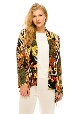 Mid-cut long sleeve jacket - safari green print - polyester/spandex