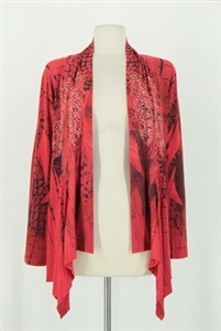 Mid-cut long sleeve jacket - red feathers with stones - polyester/spandex