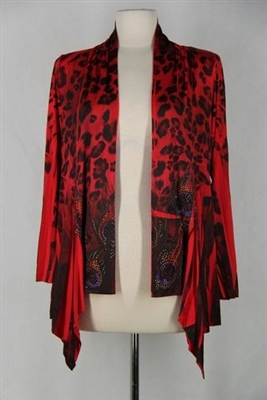 Mid-cut long sleeve jacket - red/black peacock with stones - polyester/spandex
