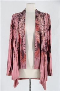 Mid-cut long sleeve jacket - rose/brown feathers with stones - polyester/spandex