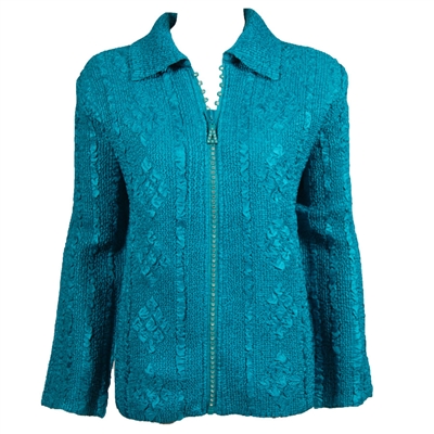 Long sleeve jacket with rhinestone zipper - teal