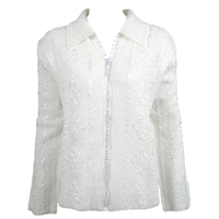Long sleeve jacket with rhinestone zipper - white