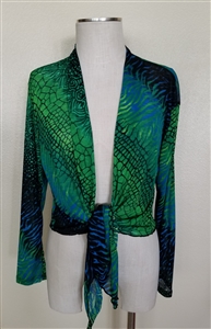 long sleeve shrug- green tie dye  - polyester/spandex