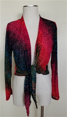 long sleeve shrug- red/green tie dye  - polyester/spandex