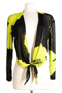 long sleeve shrug- green big flower - polyester/spandex