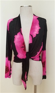 long sleeve shrug- pink big flower - polyester/spandex