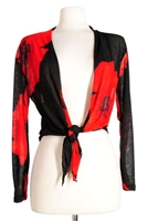 long sleeve shrug- red big flower - polyester/spandex