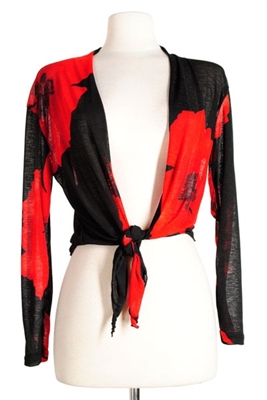 long sleeve shrug- red big flower - polyester/spandex