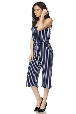 Strapless jumpsuit - navy/white stripes - polyester