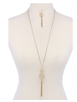 Necklace and earrings - gold double circle tassel pendant