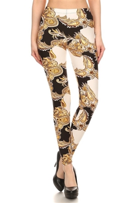 Leggings -  Black/gold on white paisley print