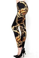 Leggings -  black with gold chain print