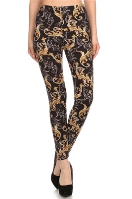 Leggings - black/gold paisley - polyester/spandex