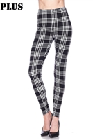 Leggings - plus size -  black/white plaid