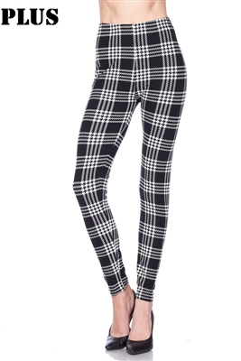 Leggings - plus size -  black/white plaid