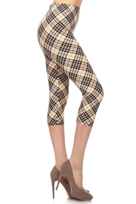 Capri leggings - beige plaid