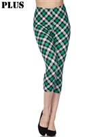 Capri leggings - plus size -  green plaid