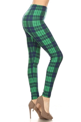 Leggings -  green/black plaid