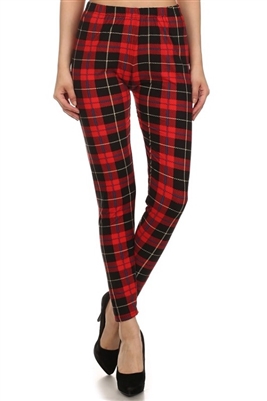 Leggings -  red/black plaid