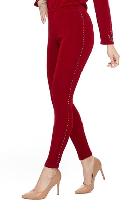 Slim pants with rhinestones - red - acetate/spandex