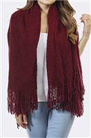 Fringed poncho - weave knit - burgundy