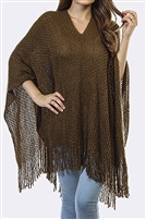 Fringed poncho - weave knit - khaki
