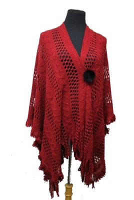 Knit ruana - burgundy