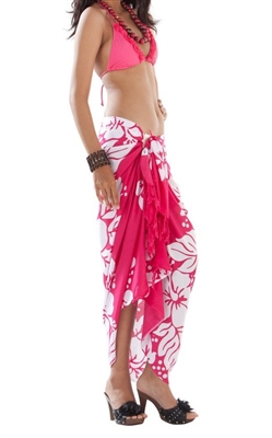 Sarong - Fuscia/White Hibiscus - Rayon