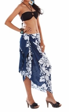 Sarong - Navy/White Hibiscus - Rayon