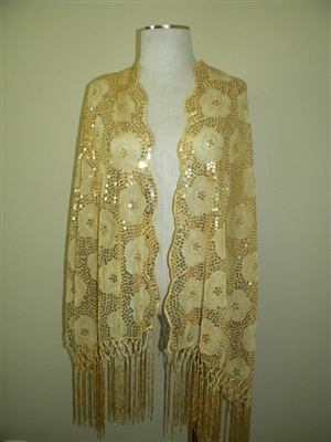 Sequin shawl with fringe - gold