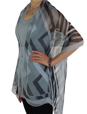 Silky button shawl - grey print - polyester