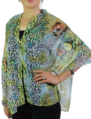 Silky button shawl - lime multiprint - polyester