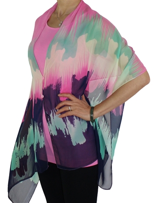 Silky button shawl - pink/white/navy/seafoam - polyester