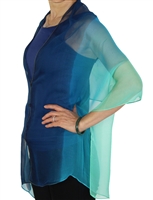 Silky button shawl - navy blue seafoam - polyester