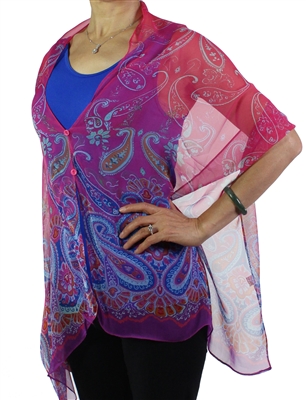 Silky button shawl - royal paisley fantasy - polyester