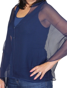 Silky button shawl - sheer navy - polyester