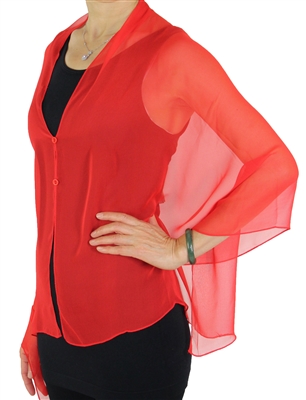 Silky button shawl - sheer red - polyester