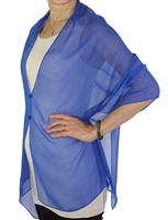 Silky button shawl - sheer royal blue - polyester