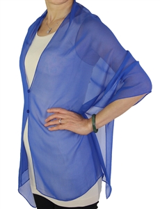 Silky button shawl - sheer royal blue - polyester