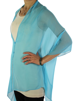 Silky button shawl - sheer turquoise - polyester