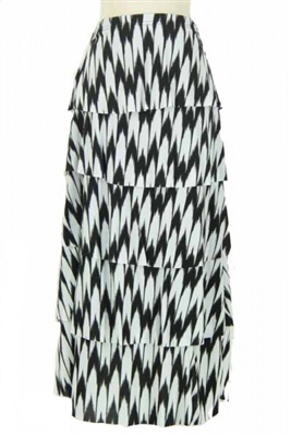 Long tiered skirt - black/white arrow design - polyester/spandex