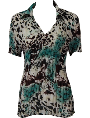 1/2 Sleeve with Collar mini pleat top - Reptile Floral - Teal