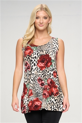 Tunic tank top - animal/rose - polyester/spandex