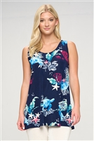Tunic tank top - navy with turtles and seashells - polyester/spandex